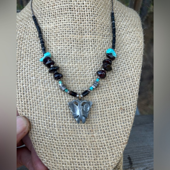 Turquoise amethyst San Crest Indian made signed 925 silver butterfly necklace - Picture 7 of 9